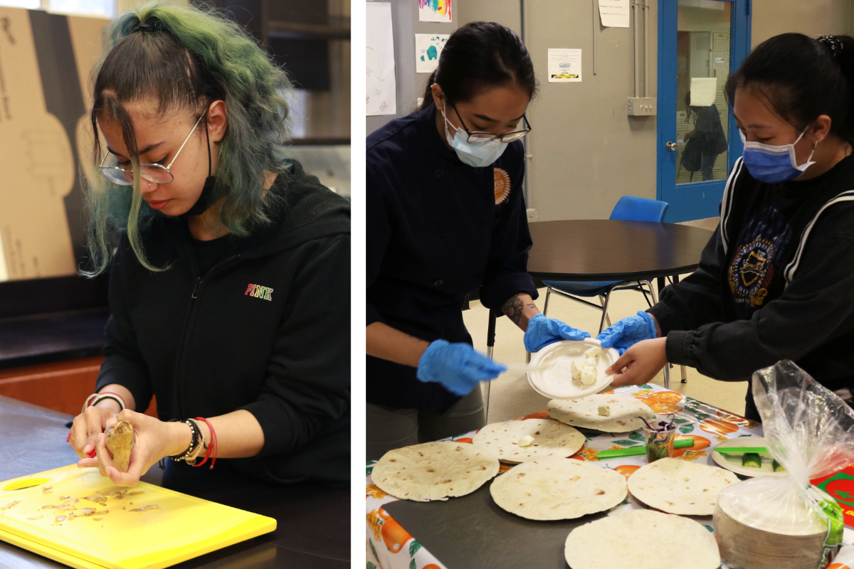 Young people making healthy food