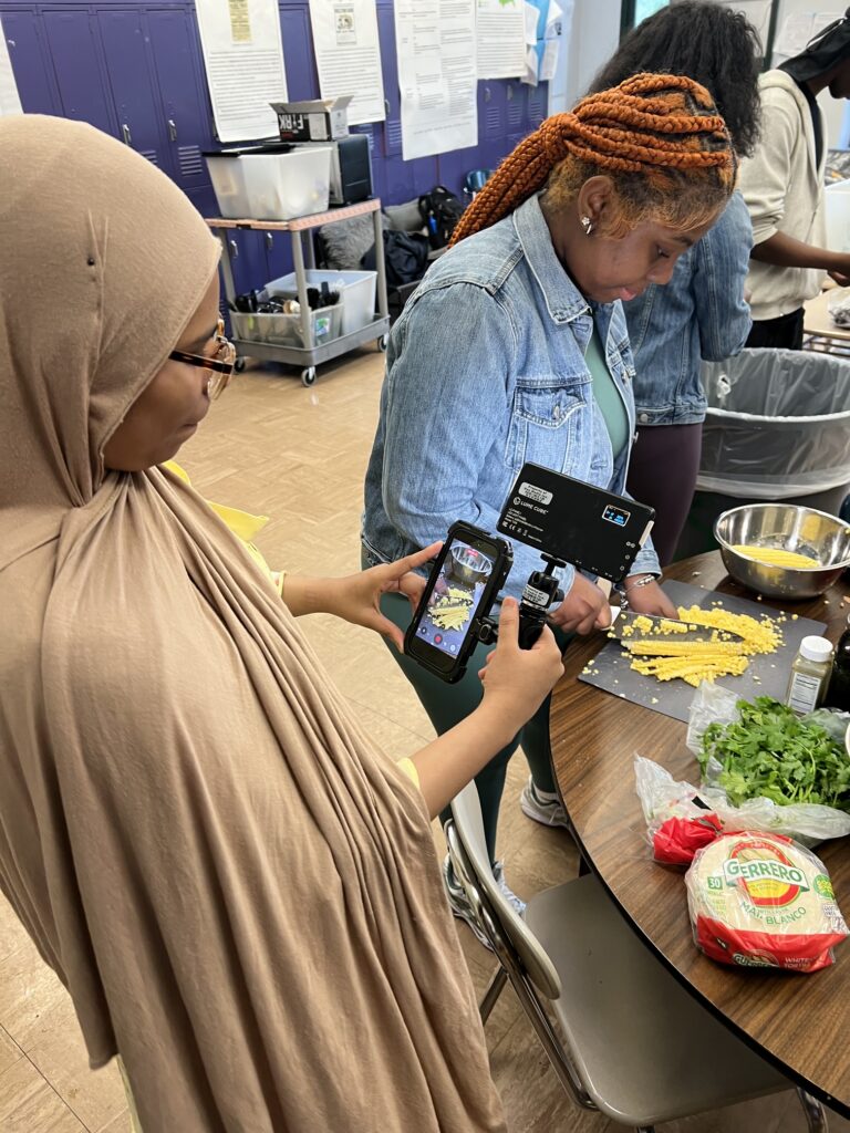 Eater's Sergio Cardigno teaches The Sylvia Center's teen culinary apprentices about food videography