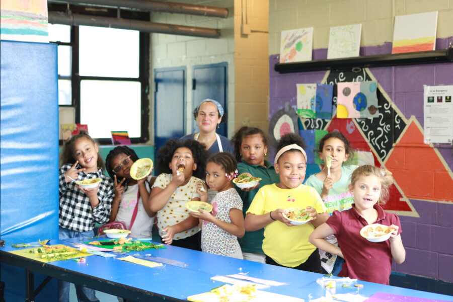 The Sylvia Center Chef Educator Sarah Kabalkin with her class in Staten Island